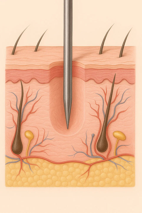 piercingnaald die de huid pierced 