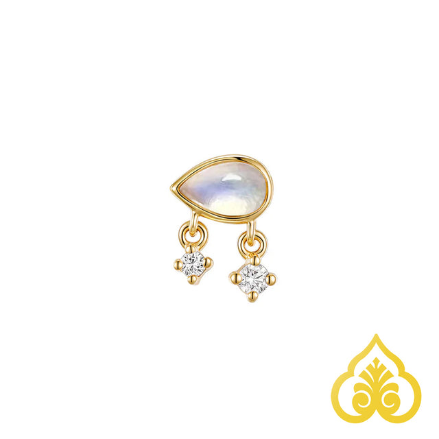 Amara piercing met cabochon maansteen en diamanten hangers in 14K goud