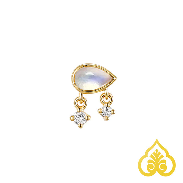 Luxe helix sieraad met pear-cut maansteen en twee diamanten