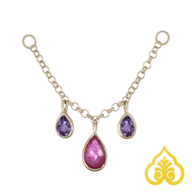 Gemstone chain Attachment - Ruby + Amethyst - Beatti