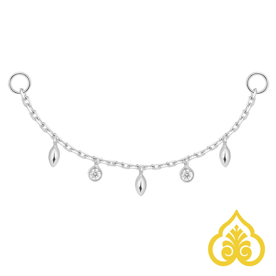 Chain with 5 dripping bezel diamonds and marquise gold beads - Modern Mood