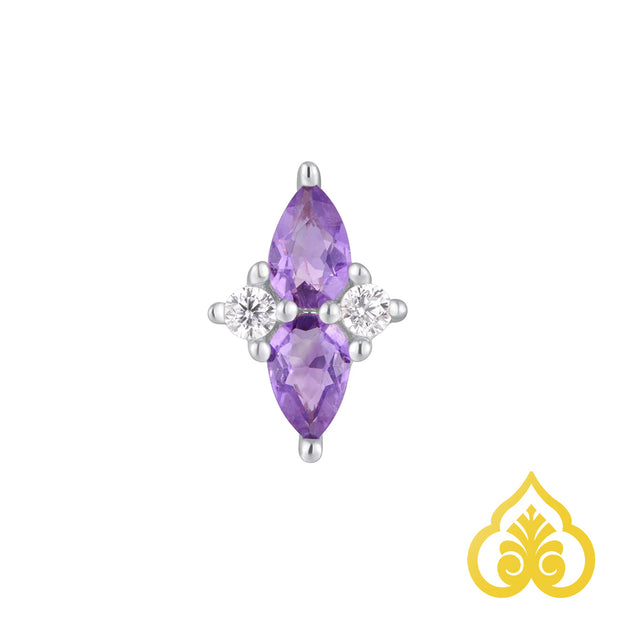14K wit gouden piercing met twee amethisten en CZ accenten
