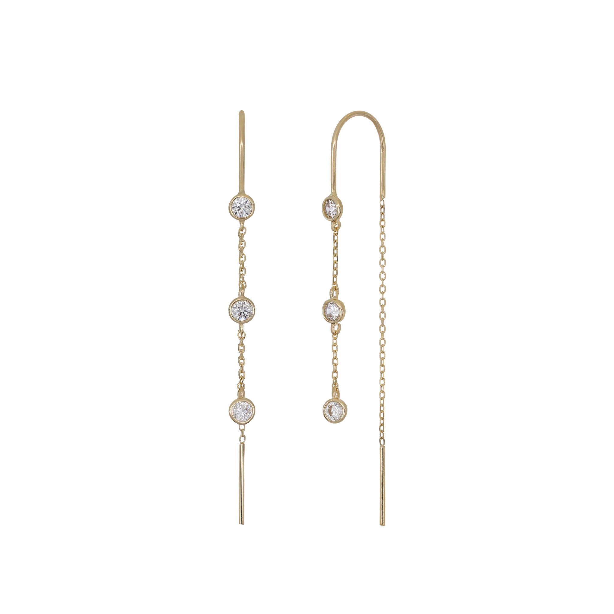 Gold bezel Cz Threader earrings