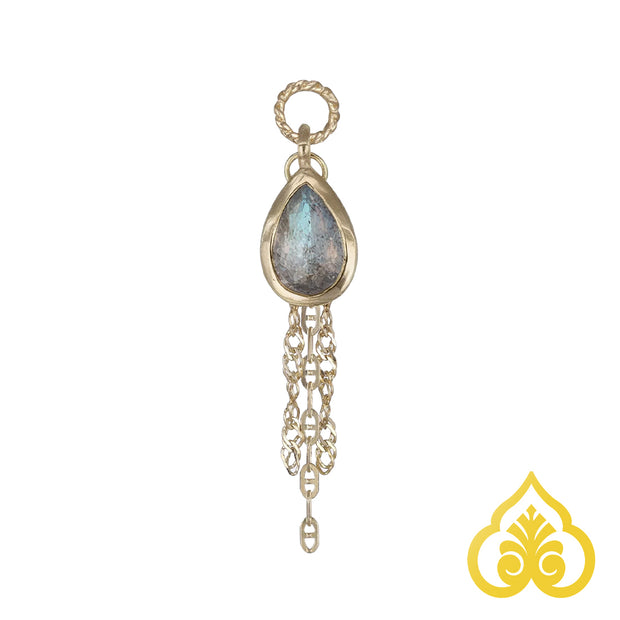Éclat limited edition charm met pear-cut Labradoriet en tassel chains"
