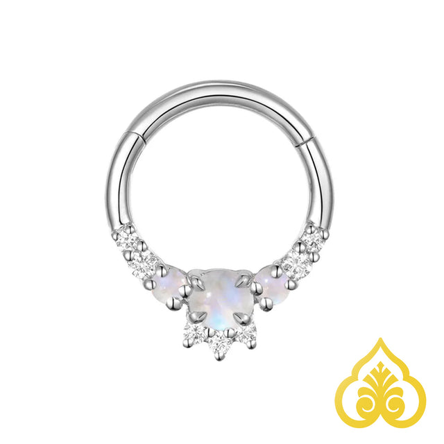 Piercing ring met maansteen en diamant in gouden setting