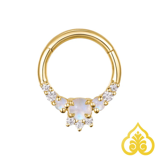 Leia clicker ring in 14K goud met maansteen en diamanten