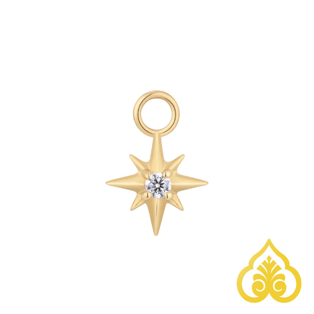 Luxe 14k gouden piercing charm met 1.5 mm Swarovski CZ, passend op 18g en 16g ringen of staafjes