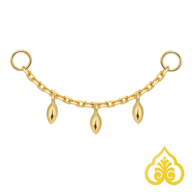 Piercing ketting met druppelende marquise beads in goud