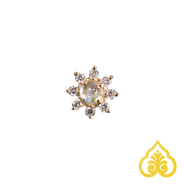 Athena Mini piercing met cabochon edelsteen, gouden beads en diamant