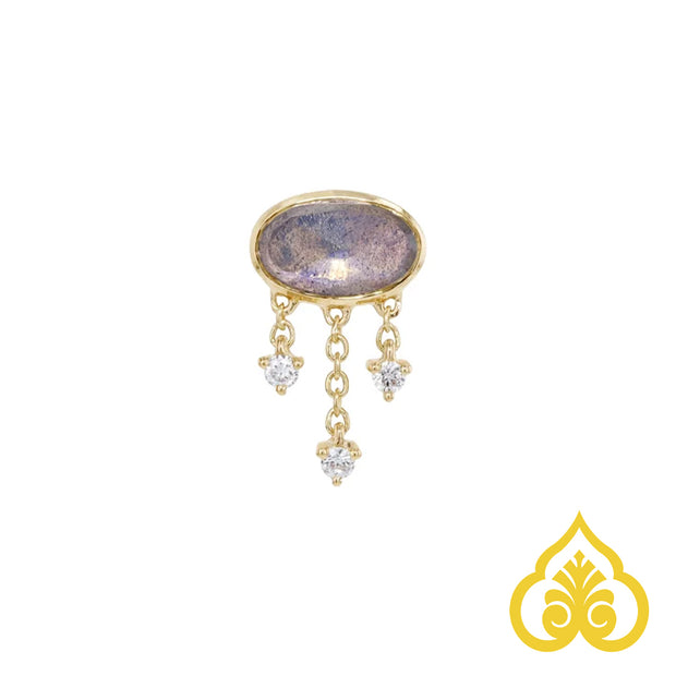 Rose cut oval Labradorite with 3 diamond and chain dangle - Modern Mood