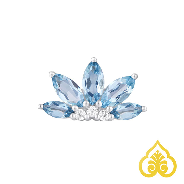 Witgoud Piercing sieraad met London Blue Topaz en Swarovski CZ's in langwerpige compositie, geschikt voor helix, conch en flat